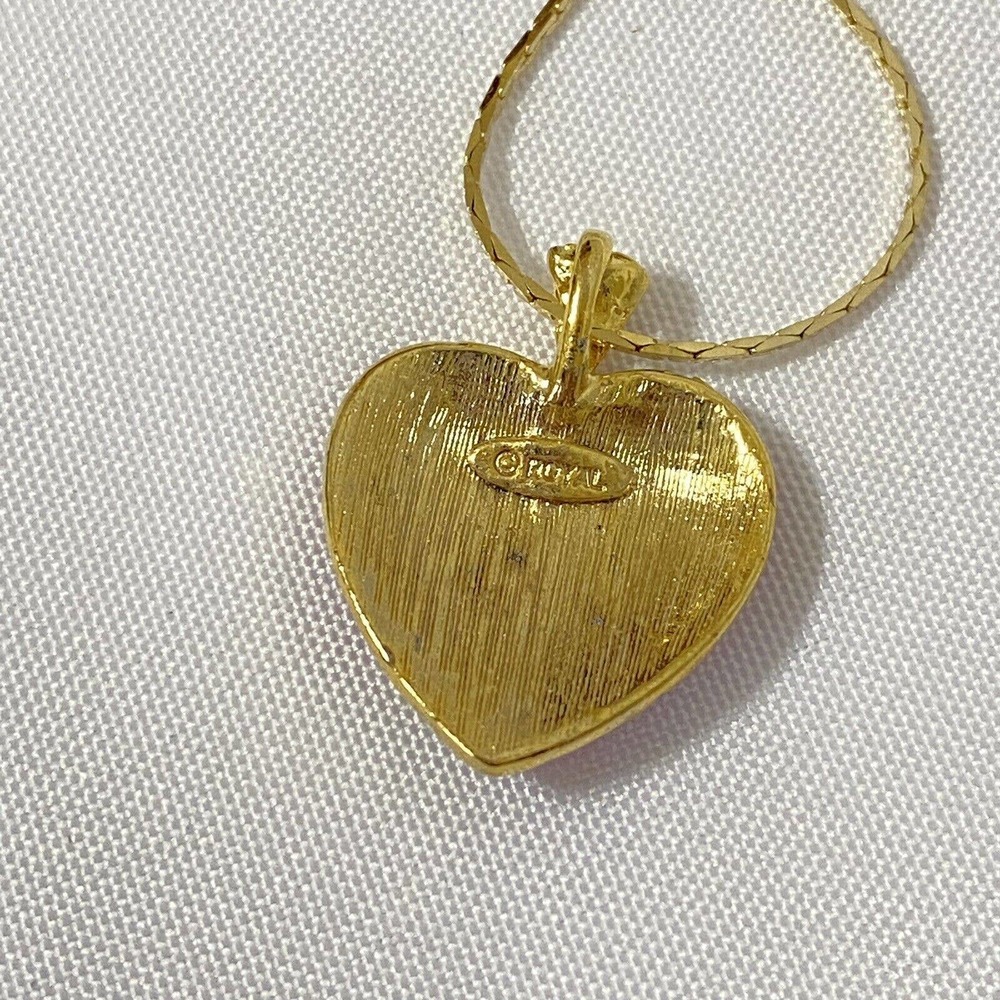 Vintage Heart Pendant Necklace & Earrings Red Enamel Signed ROYAL 15" Chain - Picture 3 of 4